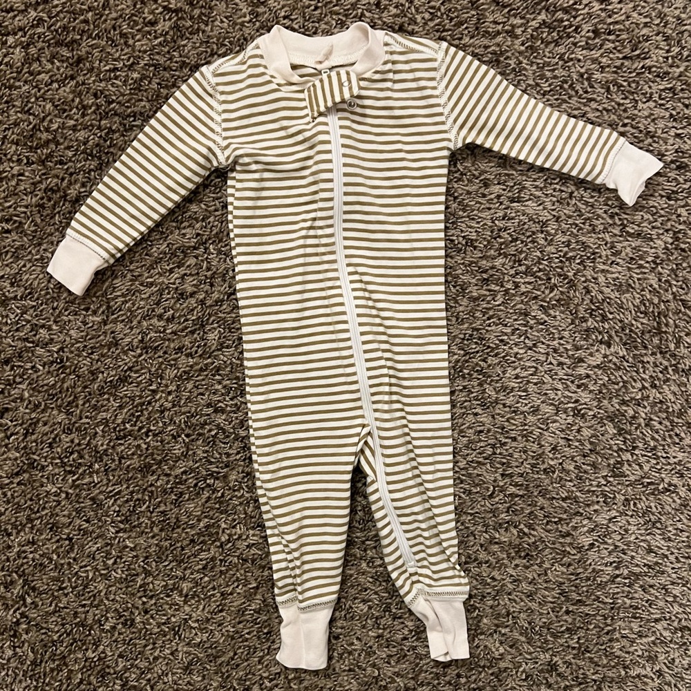 Quincy Mae olive and cream stripe onsie